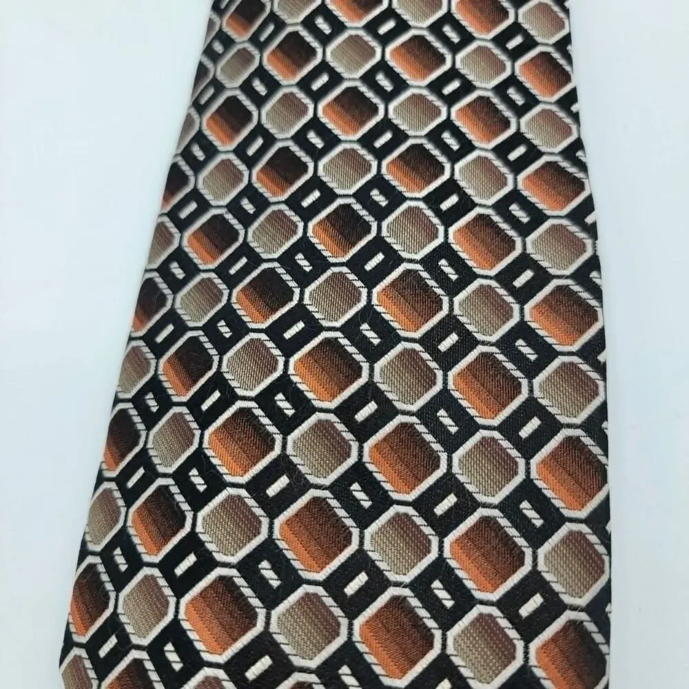 Platinum Designs Silk Tie Black Brown Geometric Necktie 63 x 4